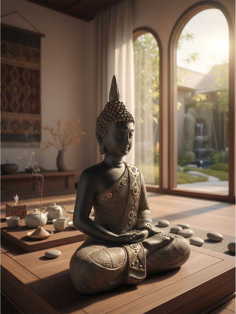 Buda Thai Meditando Sentado Negro Deco 40cm - Imagen 2