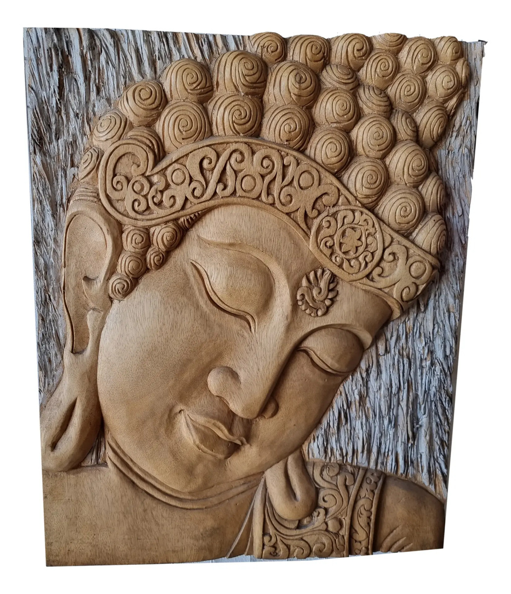 Cuadro De Buda Talla De Madera Bali 50 X 60cm Relieve Ct
