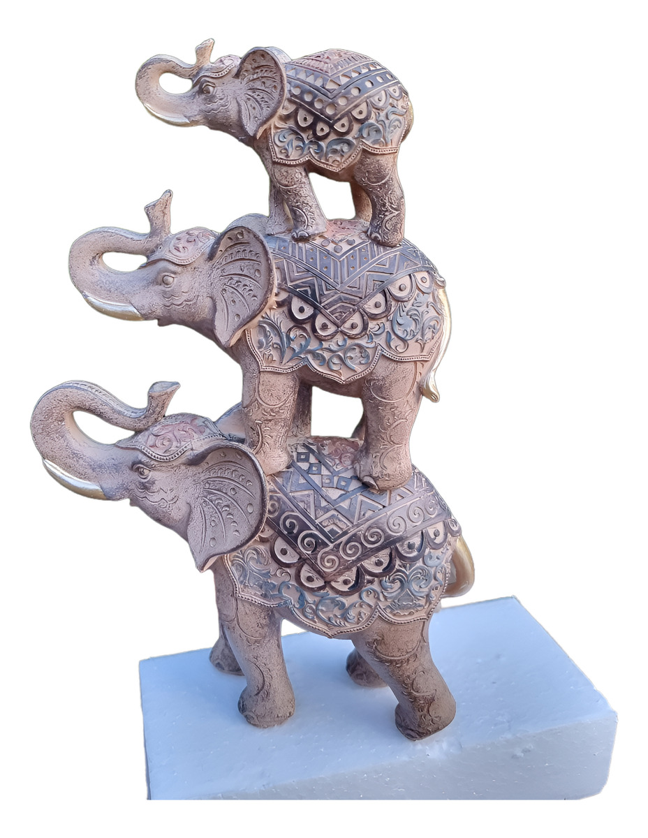 Elefante Sabiduría Longevidad Parado Torre De Tres Deco 30cm - Imagen 3