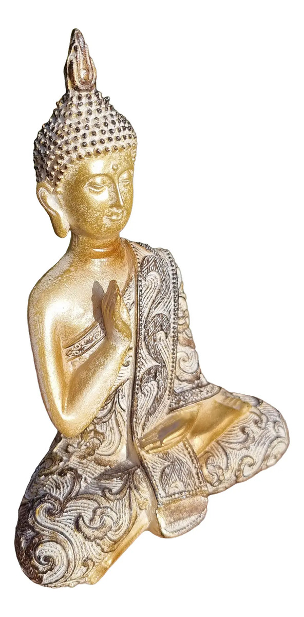 Buda Hindú Meditando Meditando Dorado Con Relieve Deco 21cm - Imagen 5