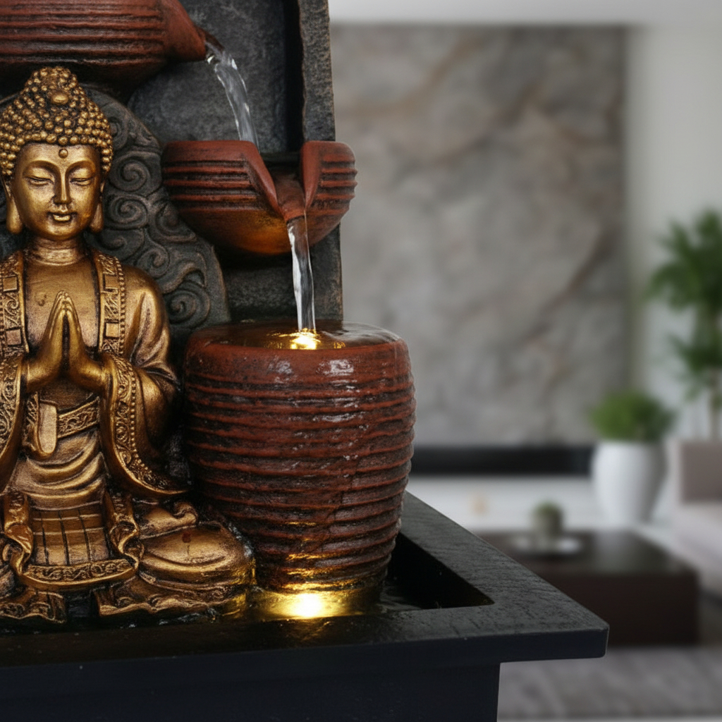 Fuente De Agua Buda Aura Mediana Cascada Luz Led Oferta - Imagen 6