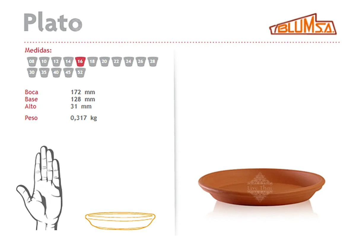 Plato N°16 Para Macetas Terracota Barro Redondo Deco Blum - Imagen 2