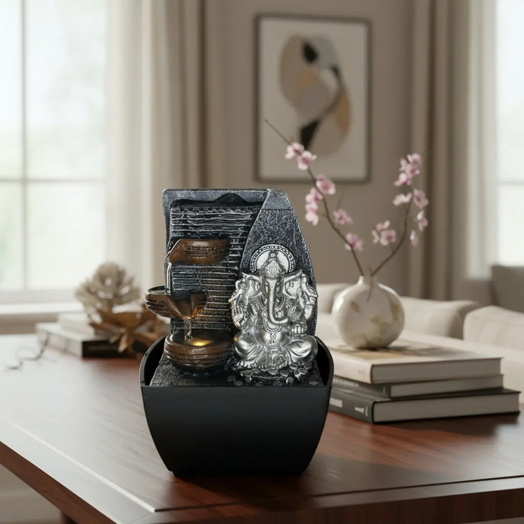 Fuente De Agua Chica Ganesh Plateado Cascada Luz Led Oferta - Imagen 2