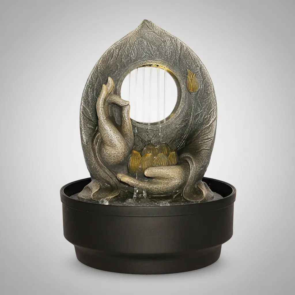 Fuente De Agua Mediana Mano Loto Lluvia Cascada Led 30cm - Imagen 6