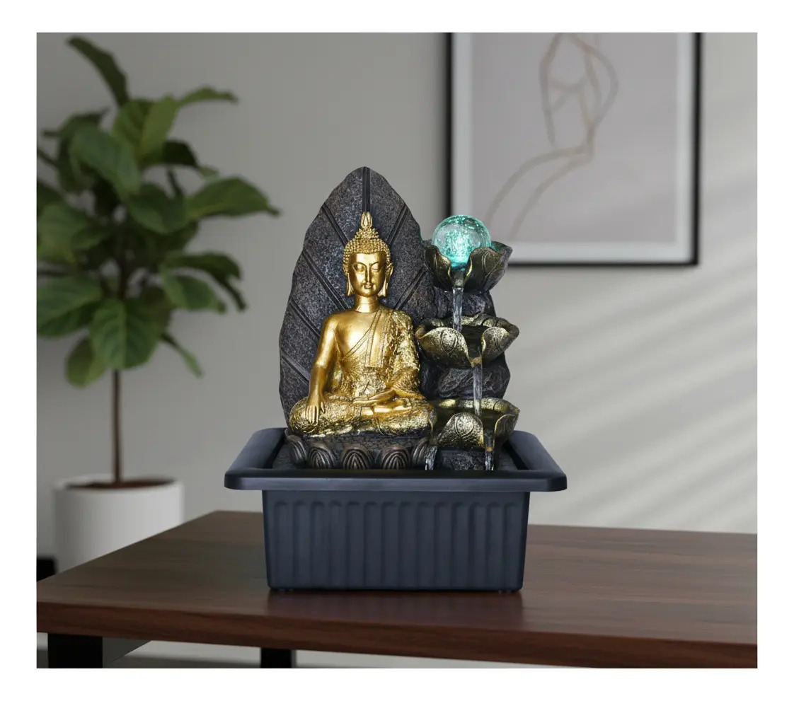 Fuente De Agua Mediana Buda Thai Cascada Esfera Luz 25cm - Imagen 6