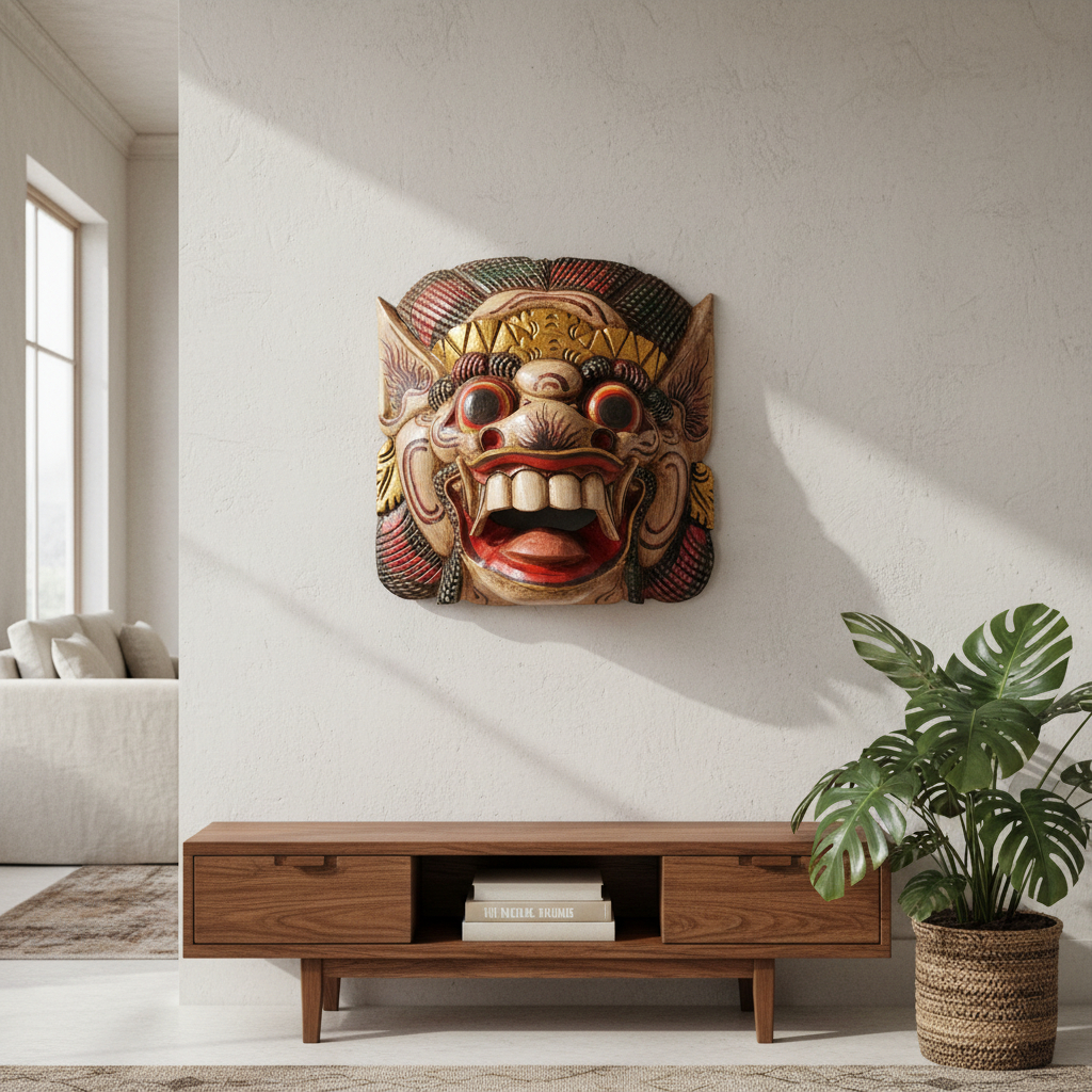 Mascara Barong Madera Bali Hindu Proteccion Energia + 35cm - Imagen 11