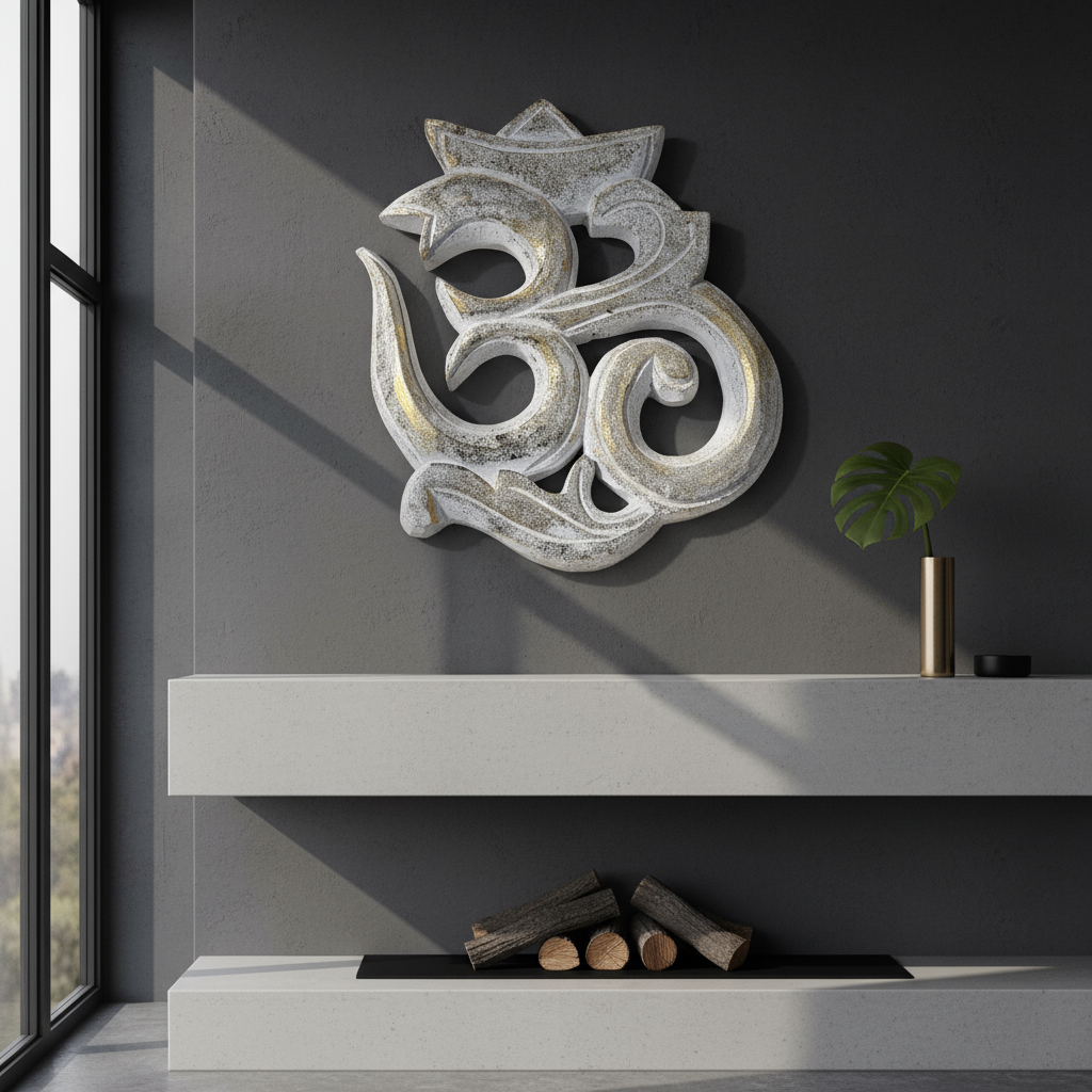 Cuadro Cartel Grueso Om Tallado Calado Hindu Bali 28cm - Imagen 4