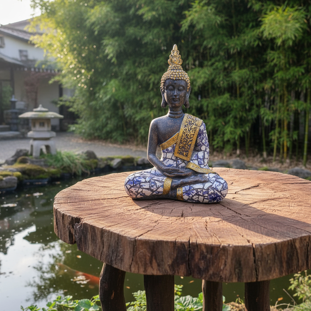 Buda Thai Sentado Meditando Mosaico Armonia Zen Paz 32cm - Imagen 12