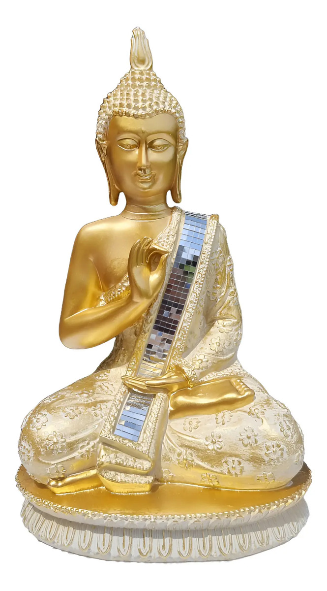 Buda Thai Sentado Meditando Espejos Armonia Zen Paz 30cm