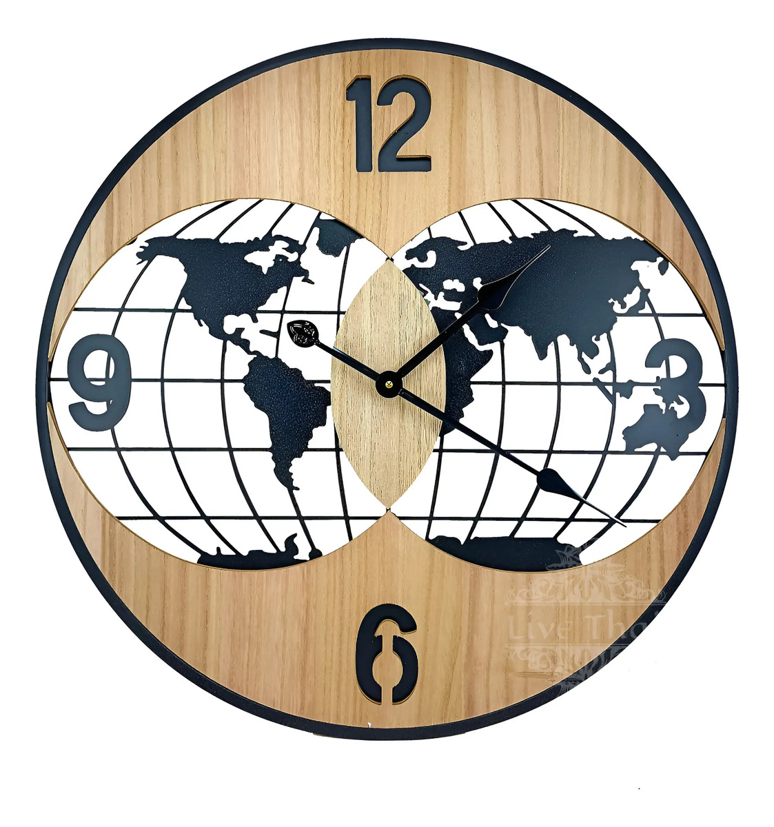 Reloj Analogico 60 Cm Mapa Mundo Doble Esfera Deco Hogar