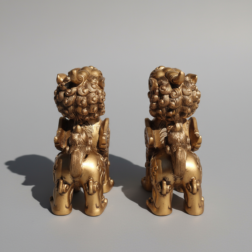 Set Pareja Perros Fu Alas Original Importado Dorado 11cm - Imagen 2