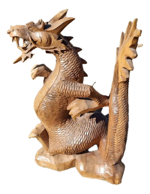 Antigua Talla Madera Oriental Original Dragon 50cm Tallado