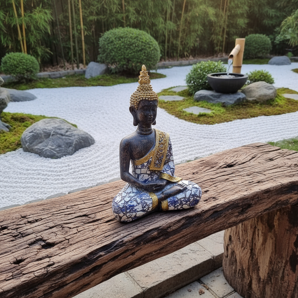 Buda Thai Sentado Meditando Mosaico Armonia Zen Paz 32cm - Imagen 10
