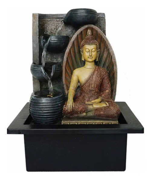 Fuente De Agua Mediana Buda Thai Aura Cascada Luz 25cm