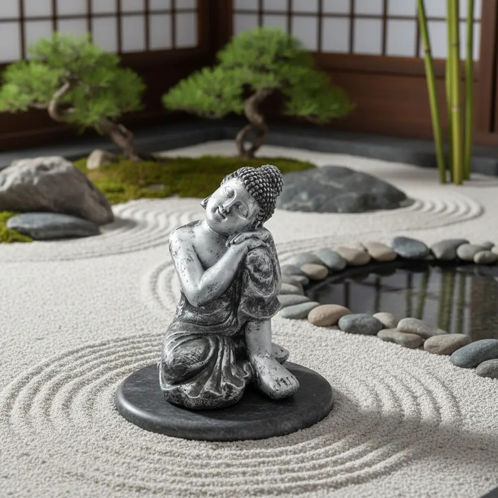 Buda Hindú Reposando Plateado Deco Interior Exterior 36cm - Imagen 3