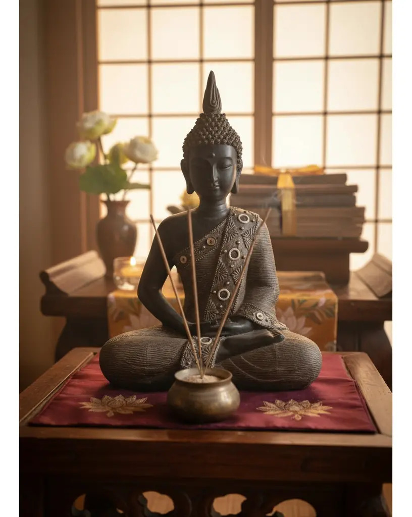 Buda Thai Meditando Sentado Negro Deco 40cm - Imagen 4