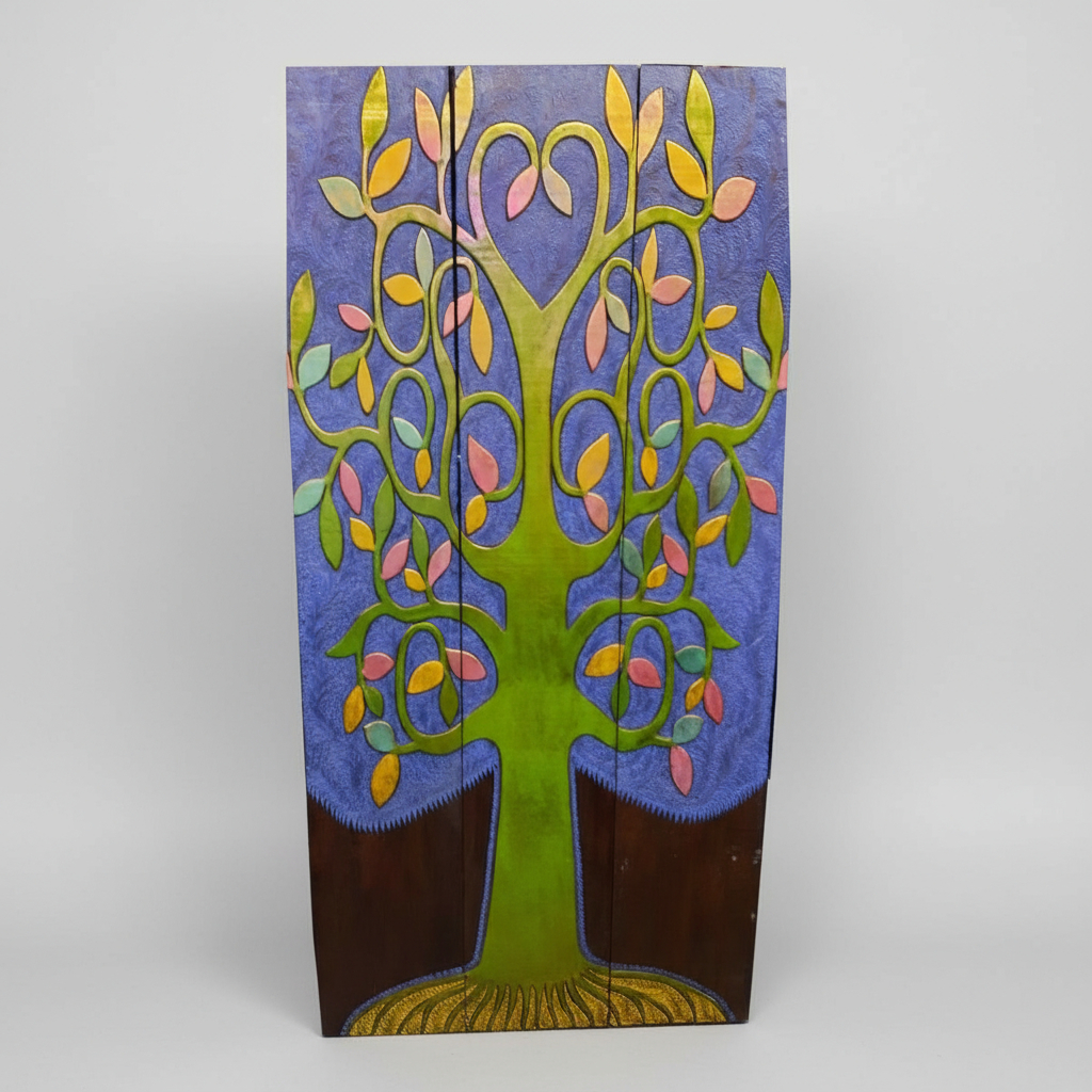 Cuadro Triptico Tallado Madera Arbol De La Vida Bali 200cm - Imagen 9