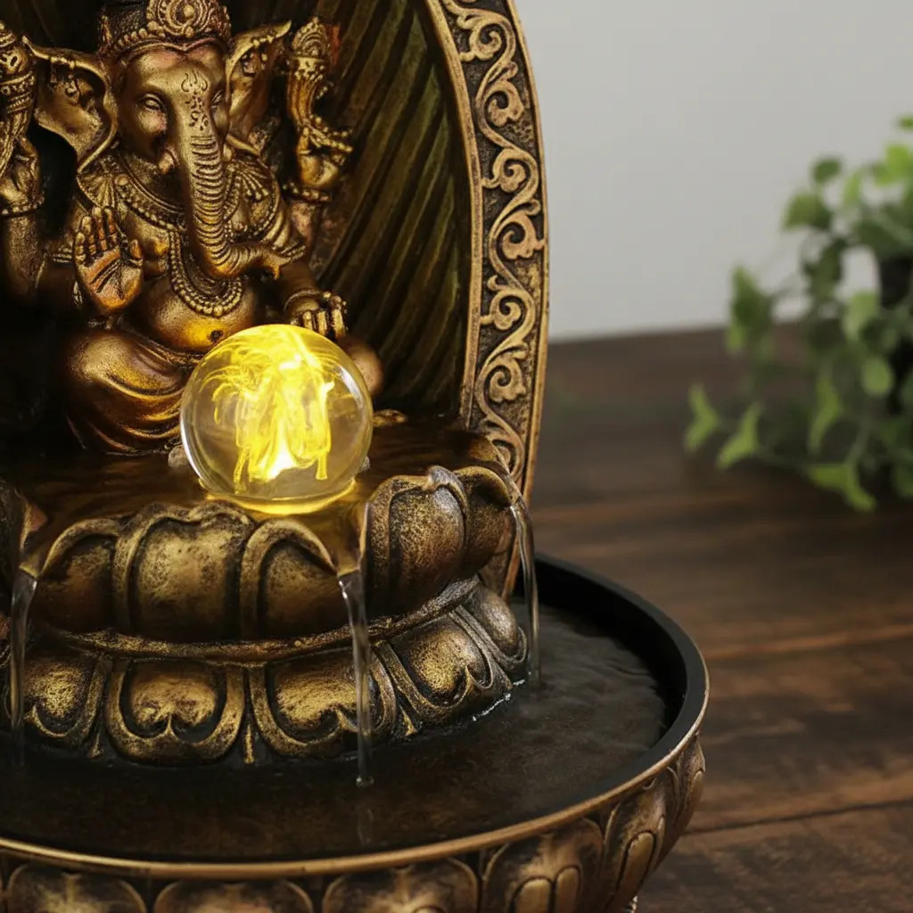 Fuente De Agua Mediana Ganesh Altar Esfera Cascada Led 30cm - Imagen 9