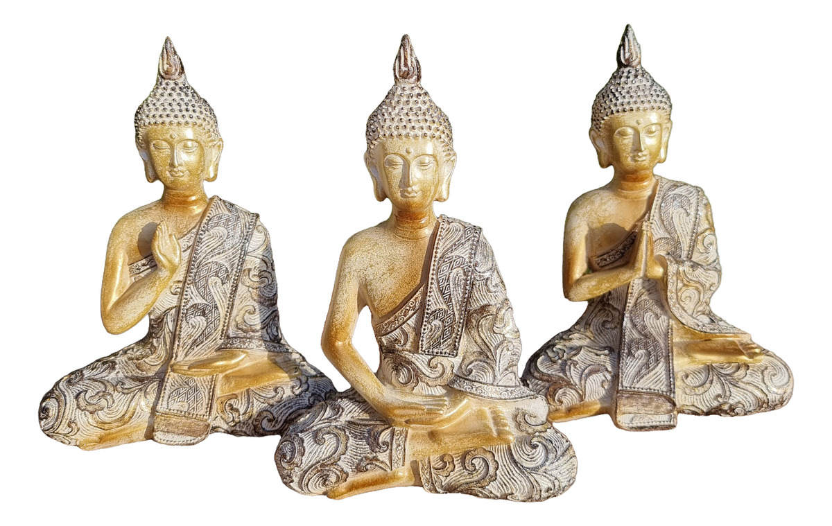 Buda Hindú Meditando Meditando Dorado Con Relieve Deco 21cm - Imagen 7