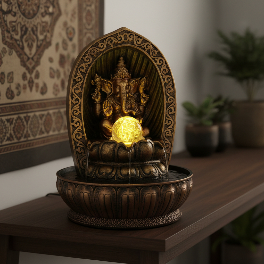 Fuente De Agua Mediana Ganesh Altar Esfera Cascada Led 30cm - Imagen 8