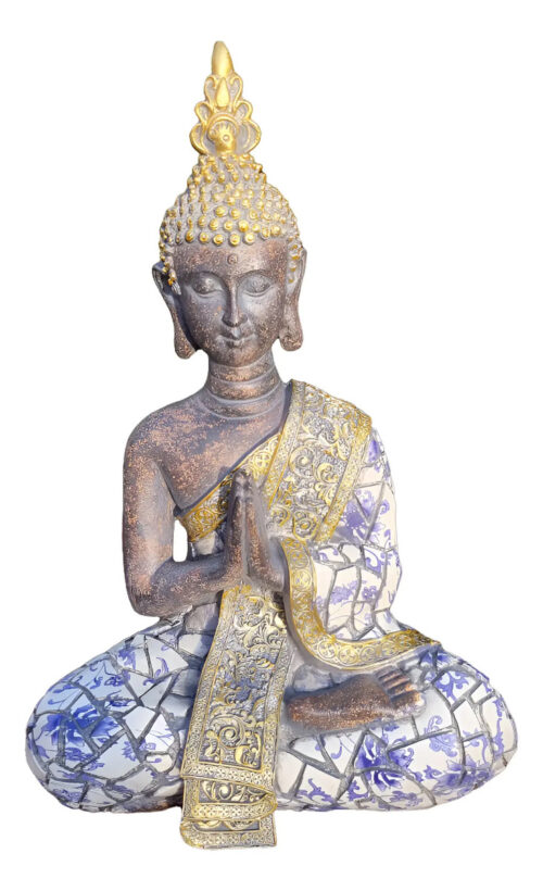 Buda Thai Sentado Meditando Mosaico Armonia Zen Paz 32cm