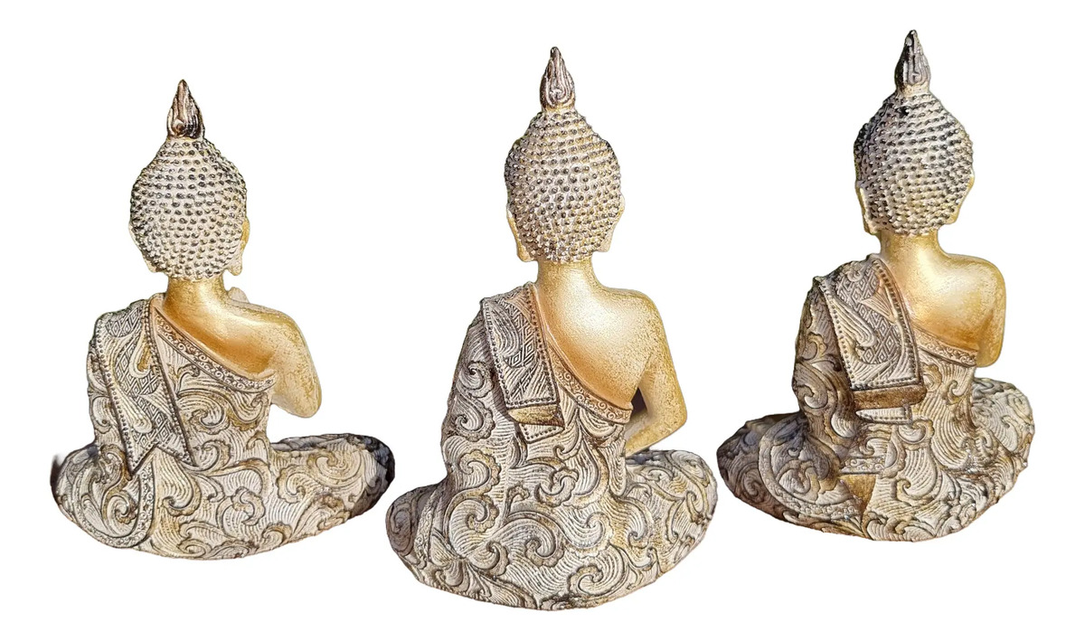 Buda Hindú Meditando Meditando Dorado Con Relieve Deco 21cm - Imagen 8