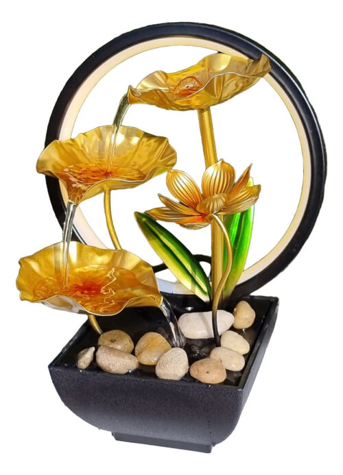 Fuente De Agua Mediana Loto En Flor Cascada Aro Luz 26,5cm