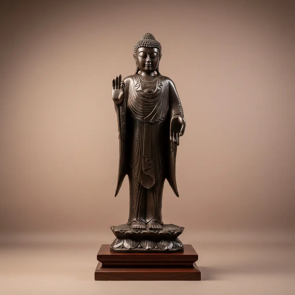 Buda Parado Meditando Madera Teka Tallado A Mano 100cm Ct2 - Imagen 6