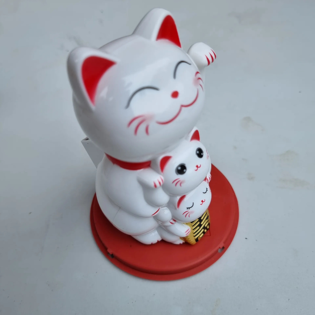 Gatos X3 Chino Suerte Fortuna Solar Grande Maneki Neko 11cm - Imagen 2