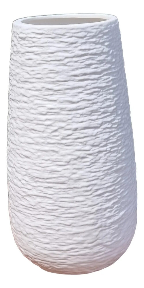Jarrón Retro Blanco Cerámica Textura Suave 20cm