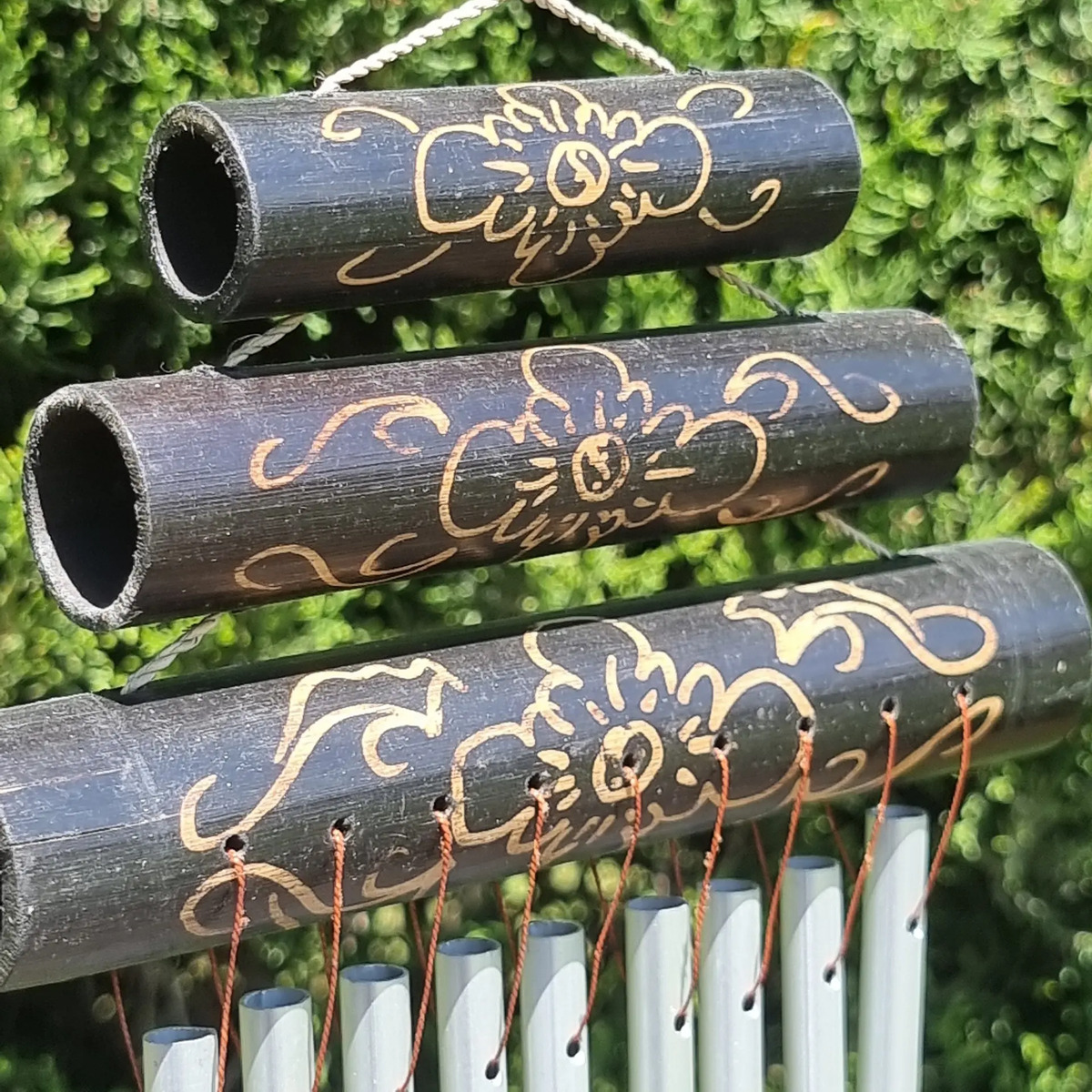 Llamador Angel Movil Importado Bali Bambu Cañas Metal 20cm - Imagen 4