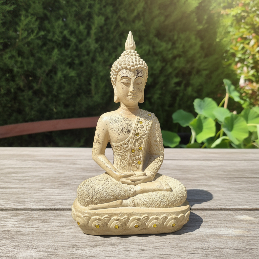 Buda Hindú Meditando En Loto Dorado Y Beige Espejos 30cm - Imagen 3