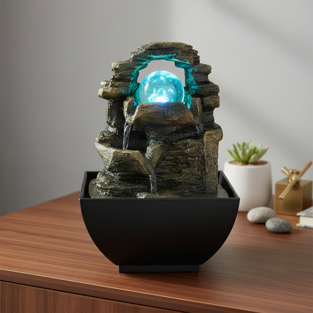 Fuente De Agua Chica Esfera Cueva Cascada Luz 17cm - Imagen 8