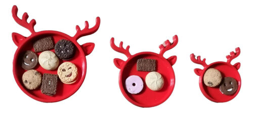 Set De Platos Decorativo Navidad Reno Plástico 9, 12 Y 15 Cm