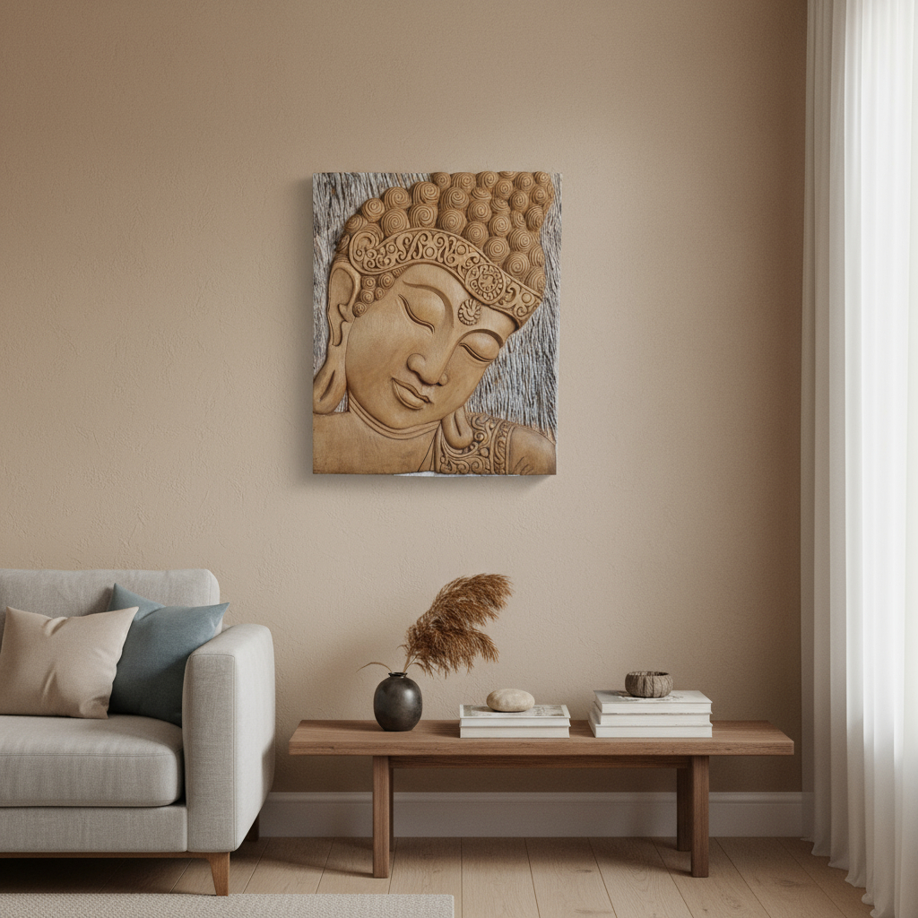 Cuadro De Buda Talla De Madera Bali 50 X 60cm Relieve - Imagen 10