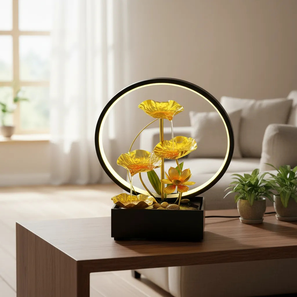 Fuente De Agua Grande Loto En Flor Cascada Aro Luz 38cm - Imagen 8