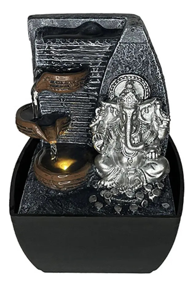 Fuente De Agua Chica Ganesh Plateado Cascada Luz Led Oferta