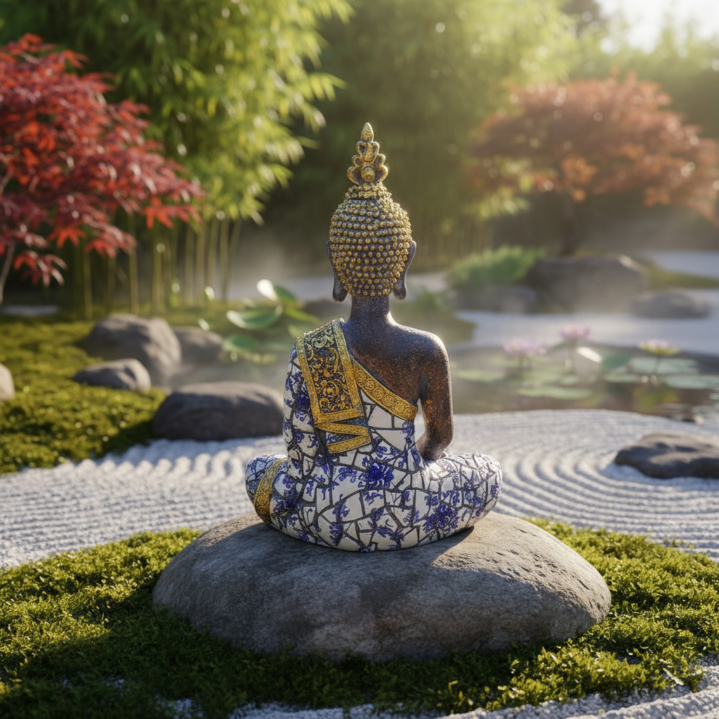 Buda Thai Sentado Meditando Mosaico Armonia Zen Paz 32cm - Imagen 17