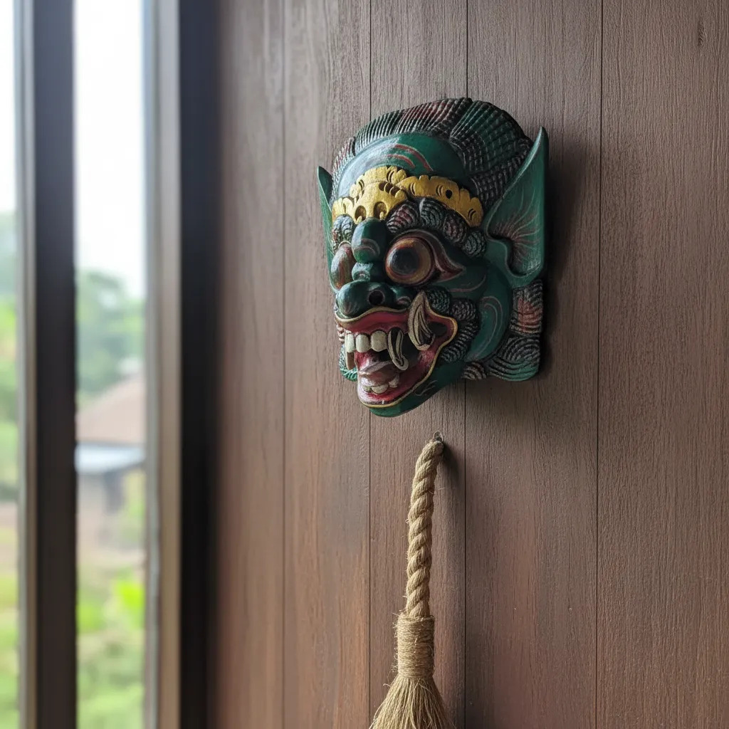 Mascara Barong Madera Bali Hindu Proteccion Energia + 35cm - Imagen 2