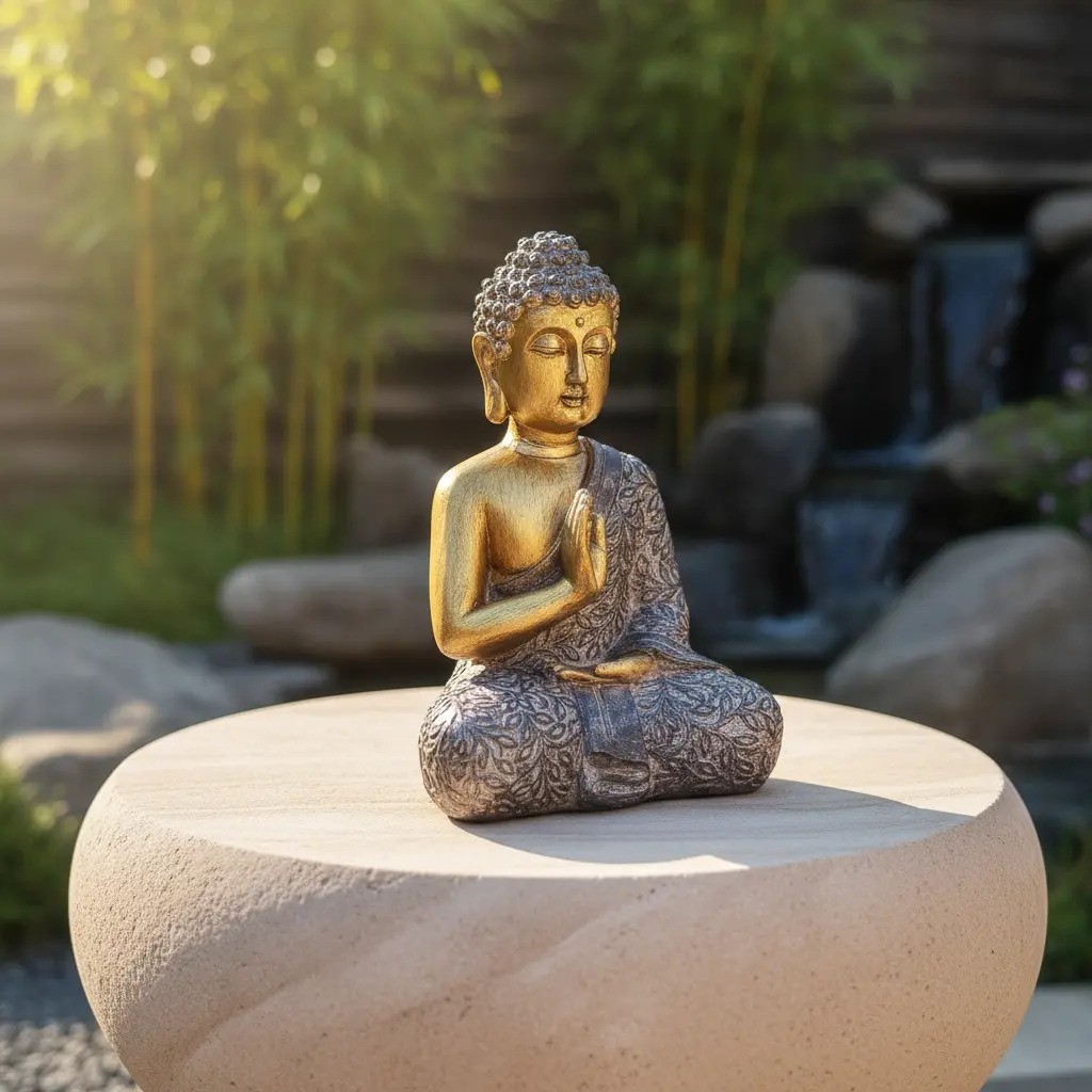 Buda Meditando Dorado Bendicion Paz Toga Armonia 23cm - Imagen 2