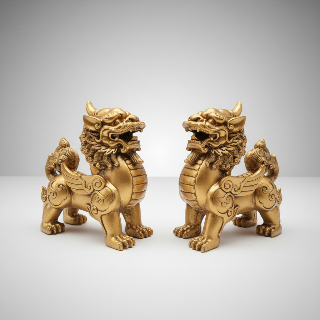 Set Pareja Perros Fu Alas Original Importado Dorado 11cm - Imagen 6