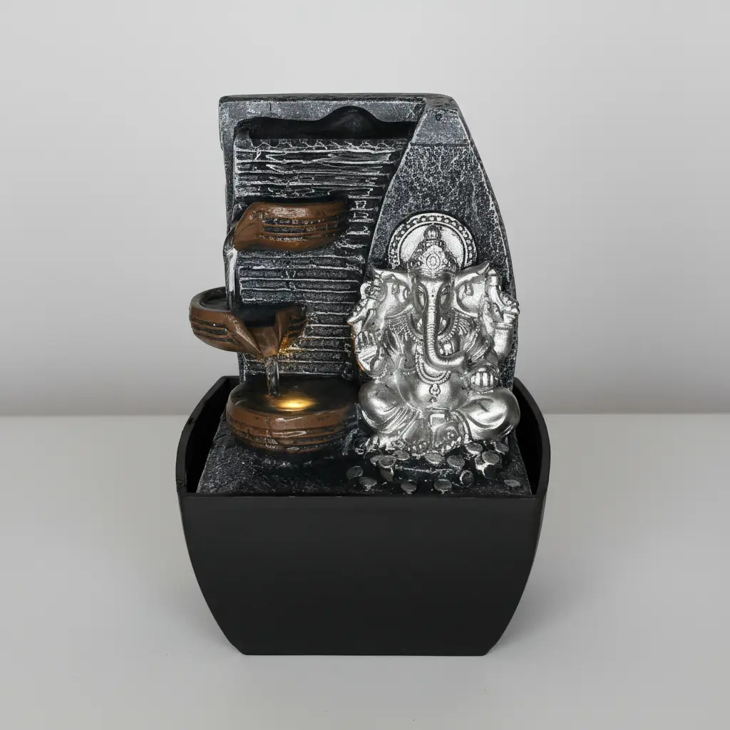 Fuente De Agua Chica Ganesh Plateado Cascada Luz Led Oferta - Imagen 8