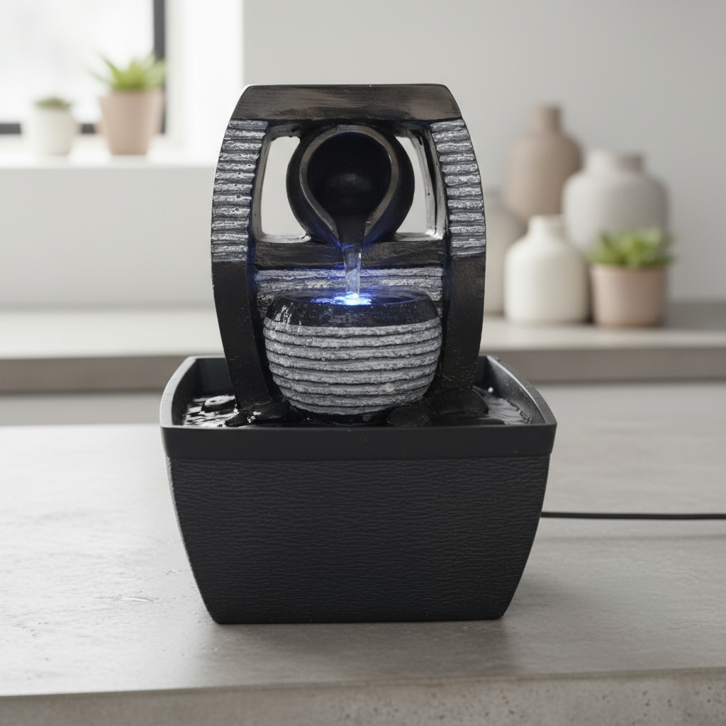 Fuente De Agua Chica Cuenco Negra Cascada Luz Led Oferta - Imagen 10
