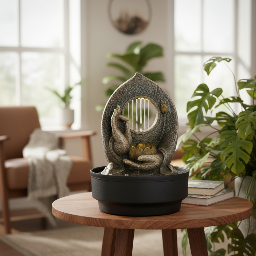 Fuente De Agua Mediana Mano Loto Lluvia Cascada Led 30cm - Imagen 10