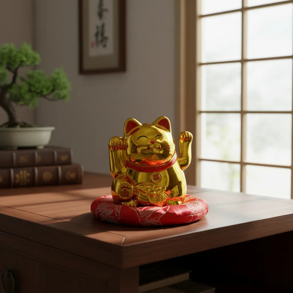 Gato Chino De La Suerte Fortuna Solar Mini Maneki Neko - Imagen 4