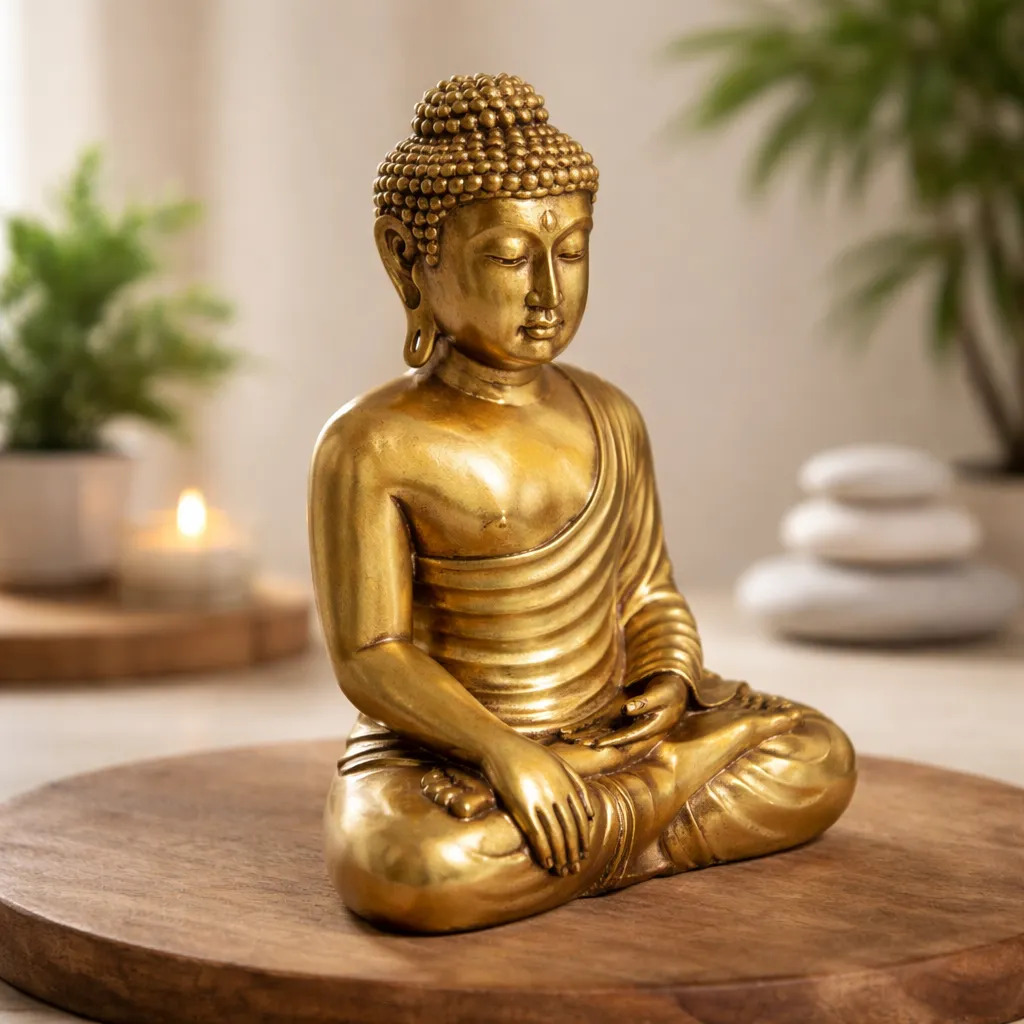 Buda Hindu Reposando Meditando Dorado Con Relieve Deco 30cm - Imagen 3
