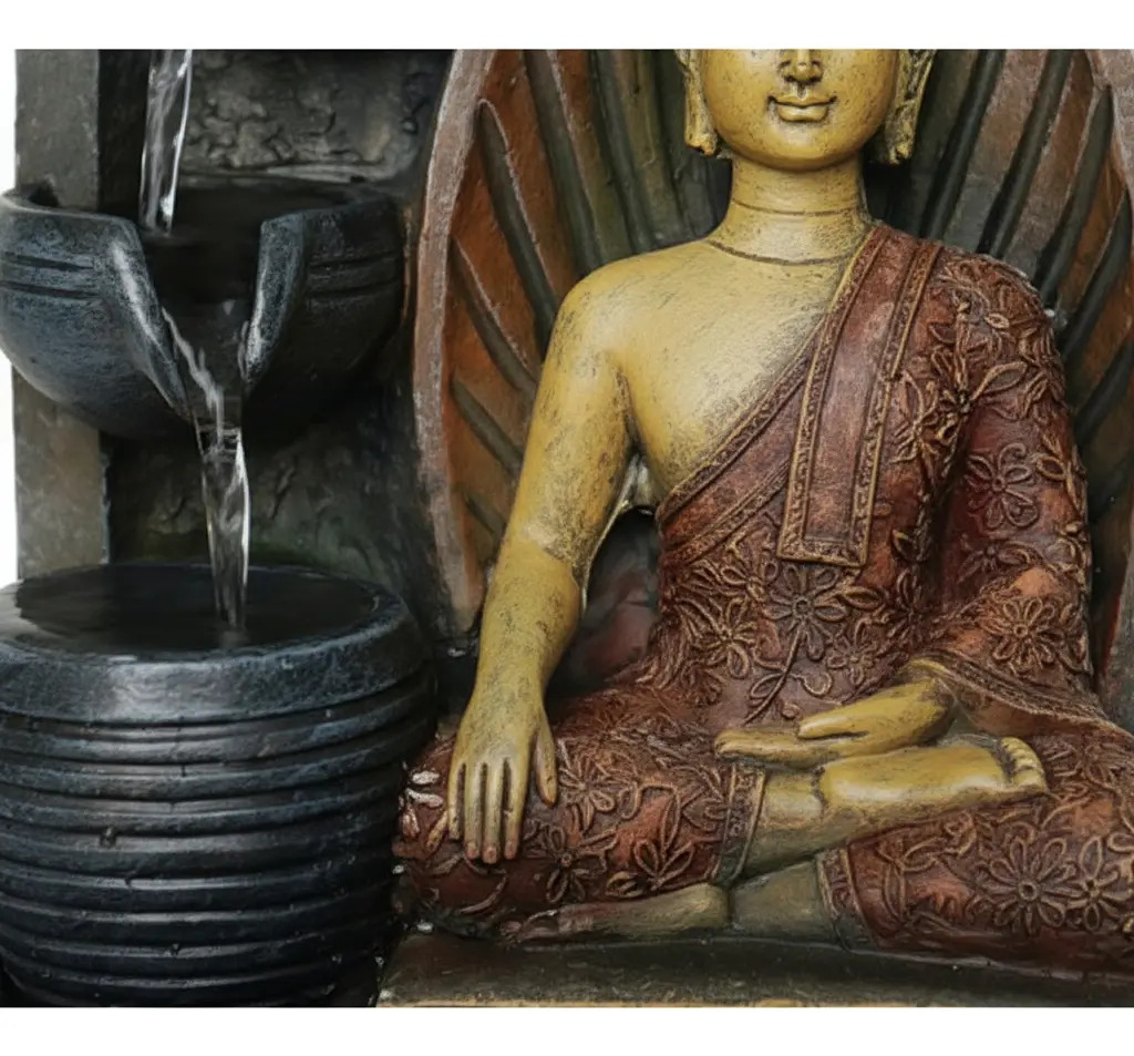 Fuente De Agua Mediana Buda Thai Aura Cascada Luz 25cm - Imagen 6