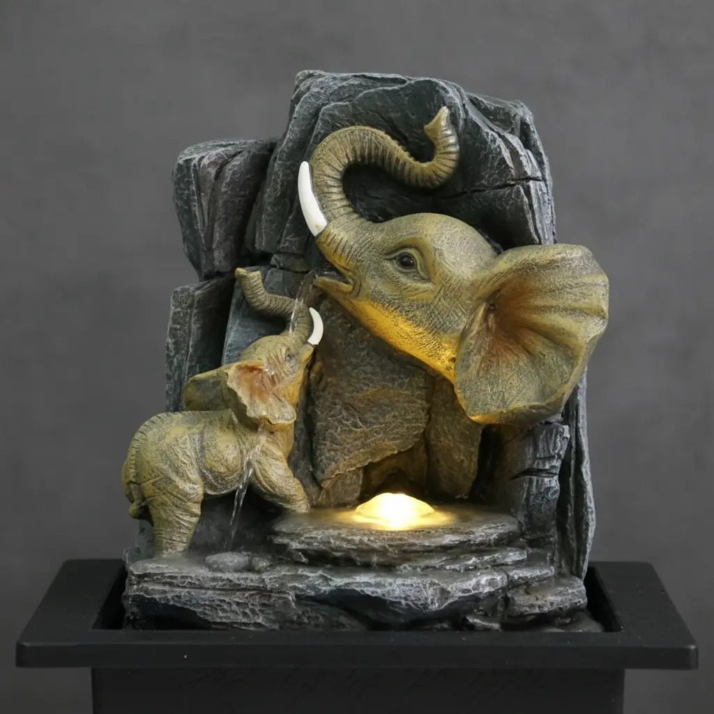 Fuente De Agua Mediana Familia Elefantes Cascada Led 25cm - Imagen 9
