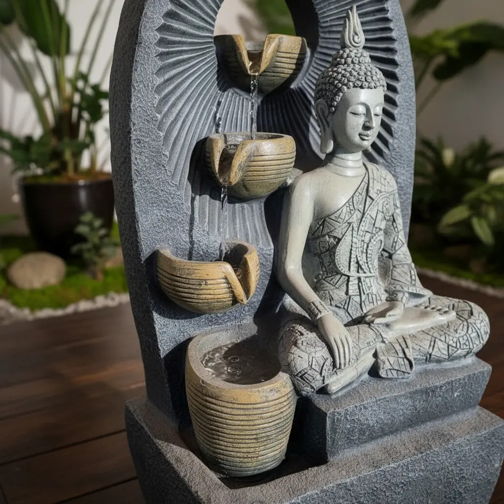 Fuente De Agua Cascada 60cm Buda Thai Jardín O Interior - Imagen 6