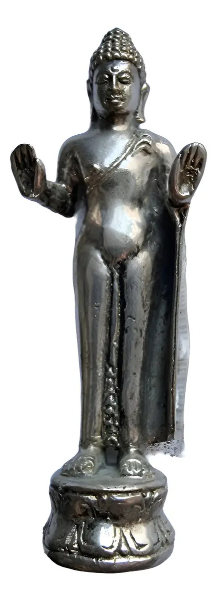 Buda Parado De Bronce Plateado Metal India Importado